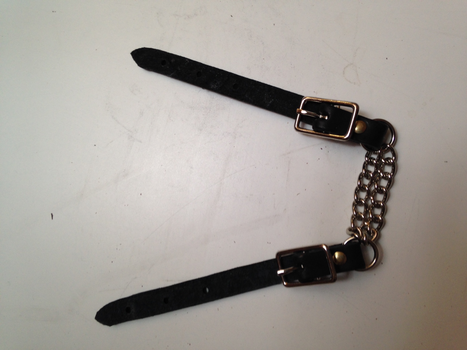 Black Leather Curb Strap w/Double Chain